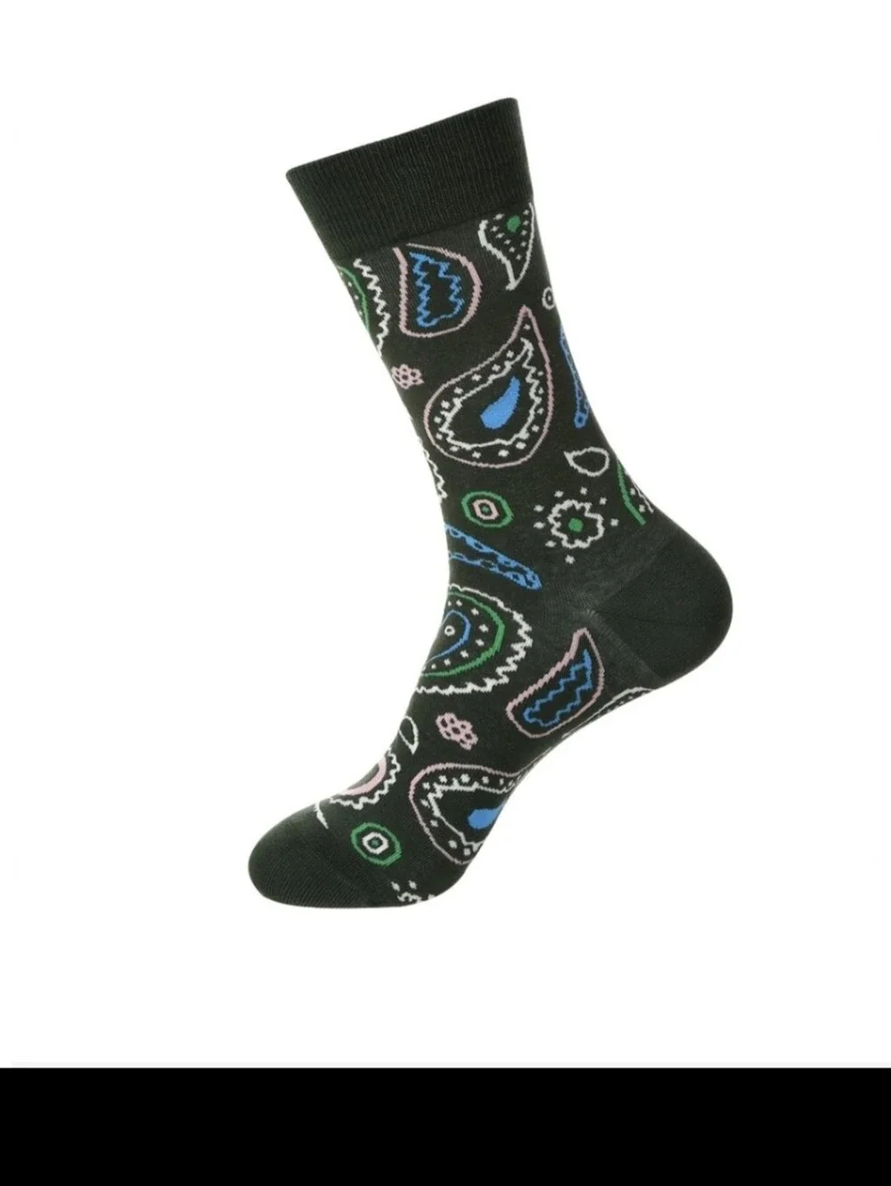 Dark Green Paisley Crew Socks